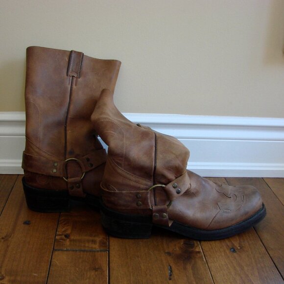 Boulet Brown Leather Harness Motorcycle Boots Mens Western Cowboy Size 9 E 9E - Picture 4 of 16